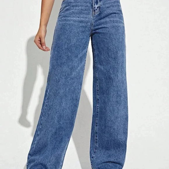 Dark Wash Casual Women's High Waist Wide Leg Jeans - Picture 6 of 6